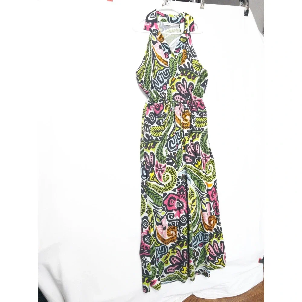 Trina Turk Caribbean Paisley Resort Cabana Halter Neck Maxi Dress Women L $358 - Picture 4 of 14